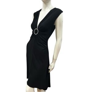 Vintage Y2K XOXO Deep V Embellished Rhinestone Whimsigoth LBD Midi Dress Sz M